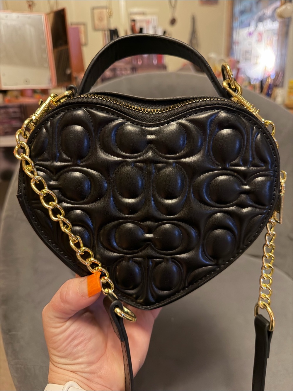 Coach Black Quilted Heart-Shaped Mini Crossbody - Picture 4 of 5